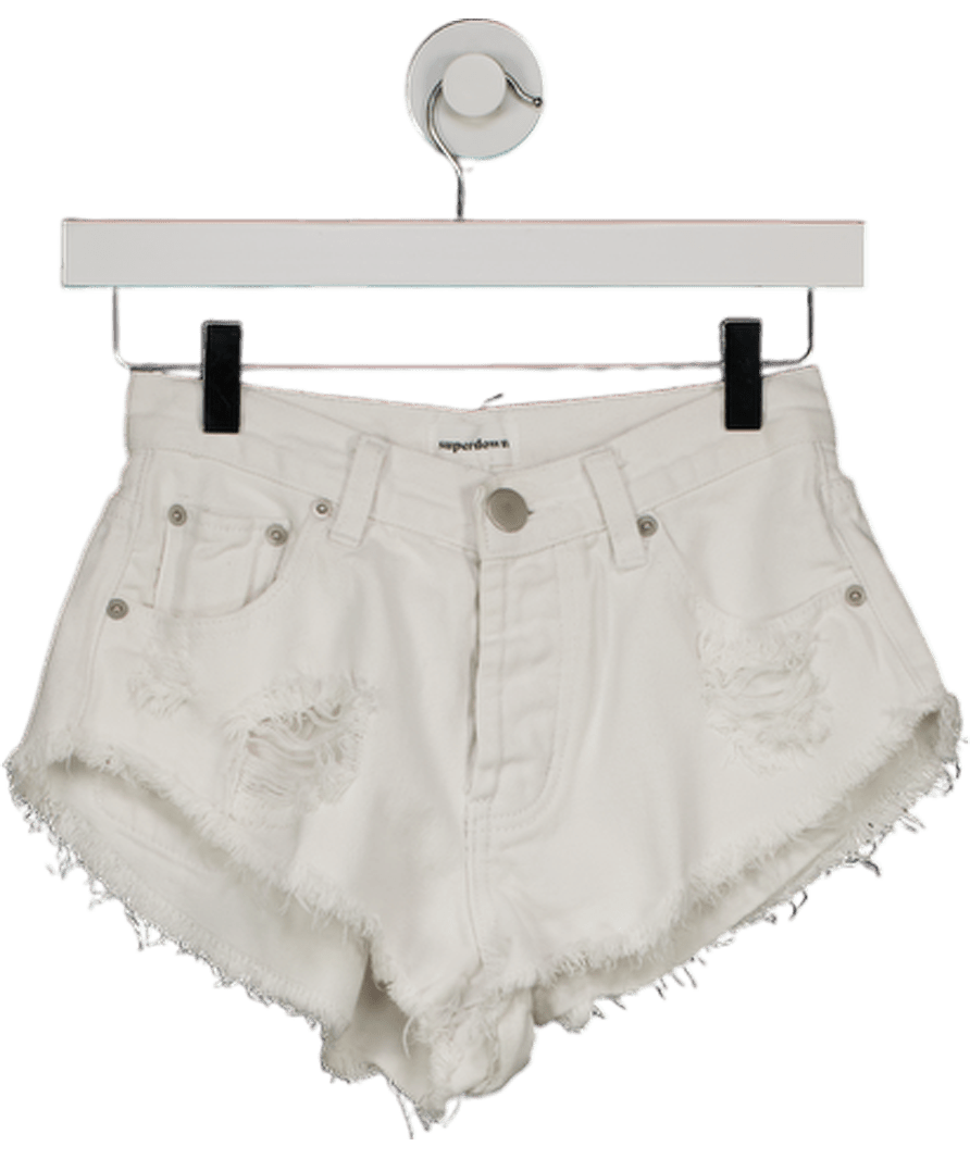 Superdown White Distressed Denim Shorts W24 - Reliked