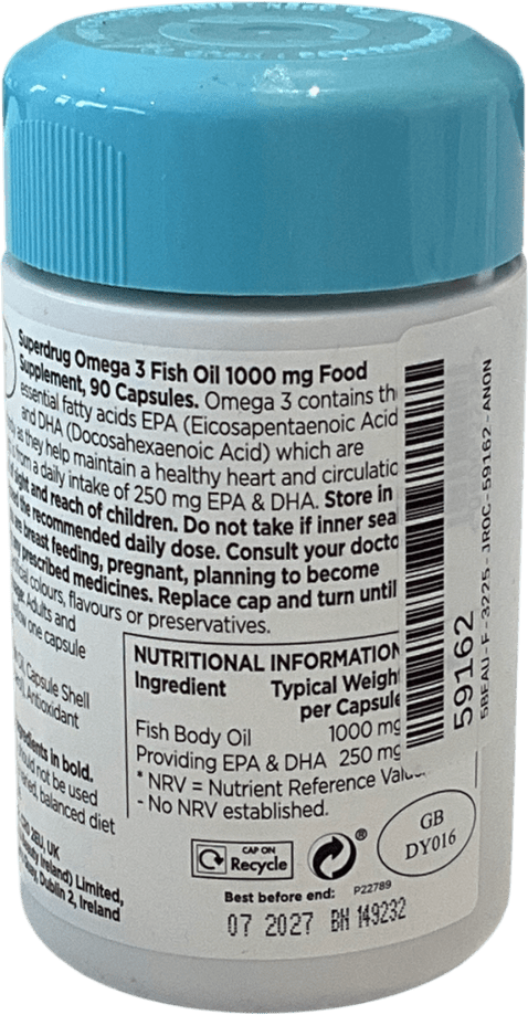 Superdrug Omega 3 Fish Oil 1000mg High Strength 90 Capsules 90 capsules - Reliked
