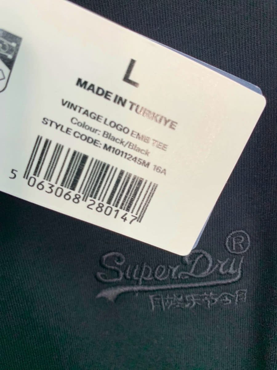 Superdry Black Vintage Logo Embroidered Tee SZ L - Reliked