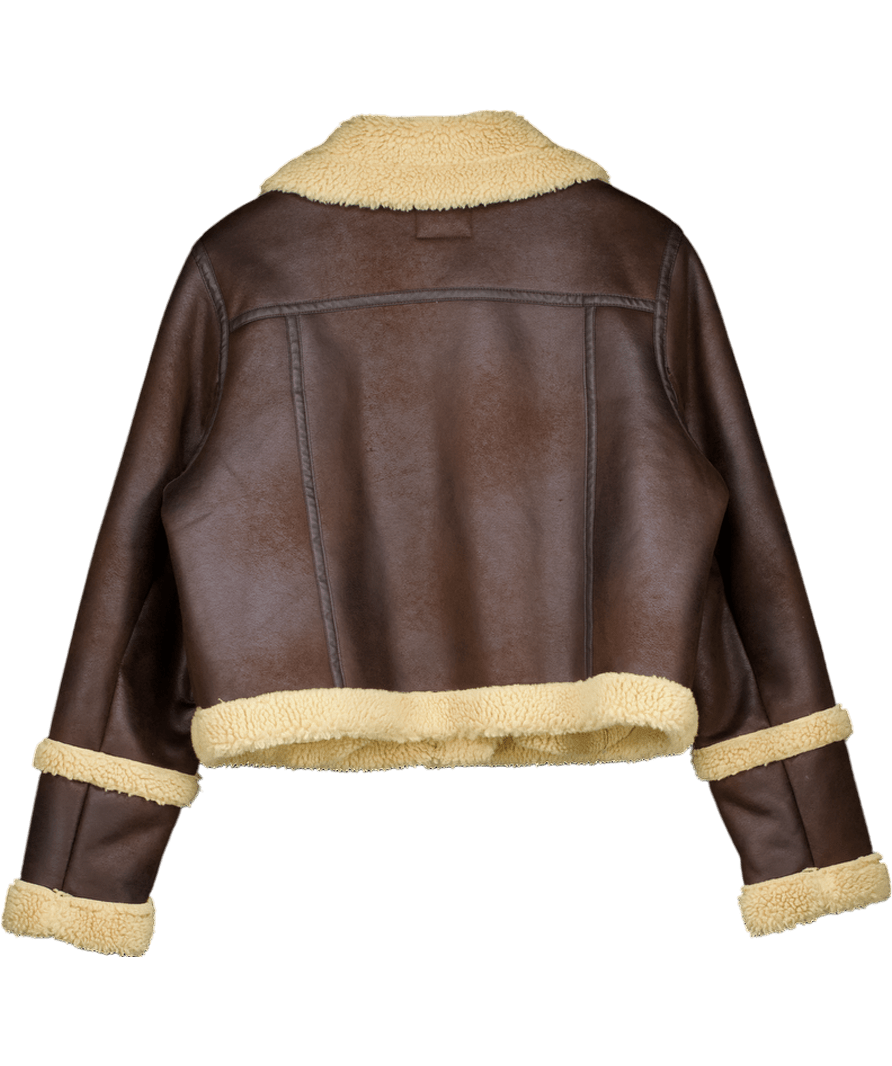 Superdry Brown Oversized Faux Shearling Aviator Jacket UK 16 - Reliked