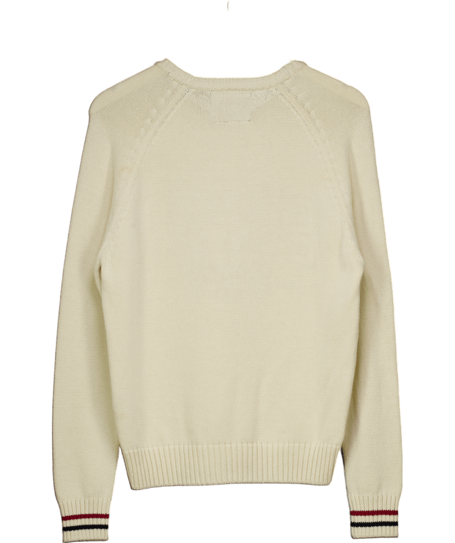 Superdry Cream Slouchy Knitted Graphic Crew Jumper UK 10 - Reliked