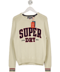 Superdry Cream Slouchy Knitted Graphic Crew Jumper UK 10 - Reliked