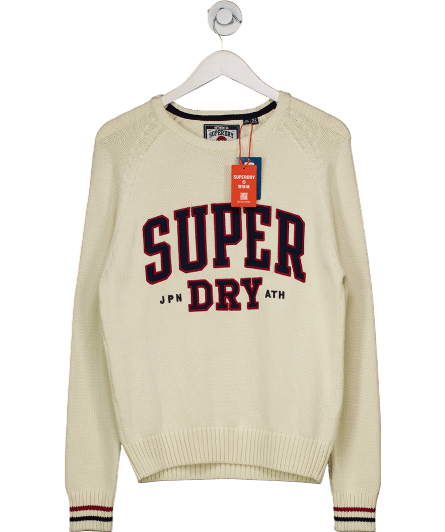 Superdry Cream Slouchy Knitted Graphic Crew Jumper UK 10 - Reliked