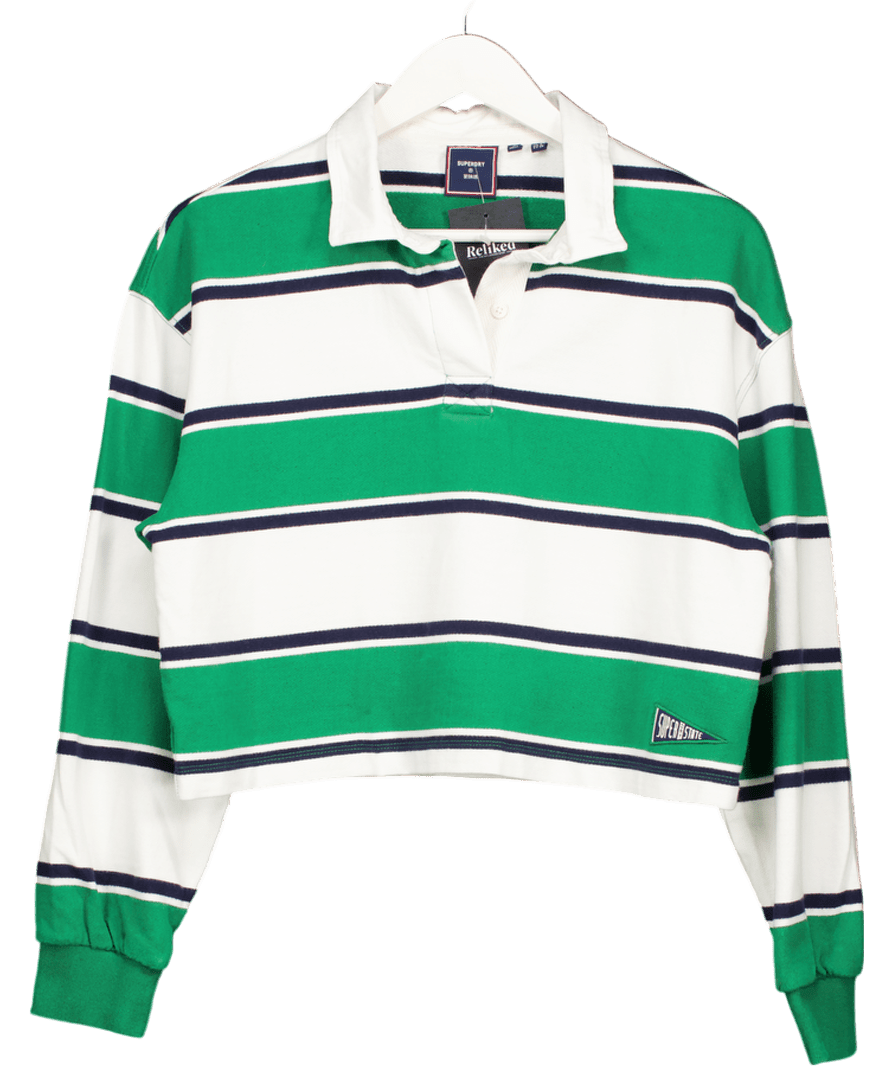 Superdry Green Vintage Cropped Long Sleeve Rugby Top UK 8 - Reliked