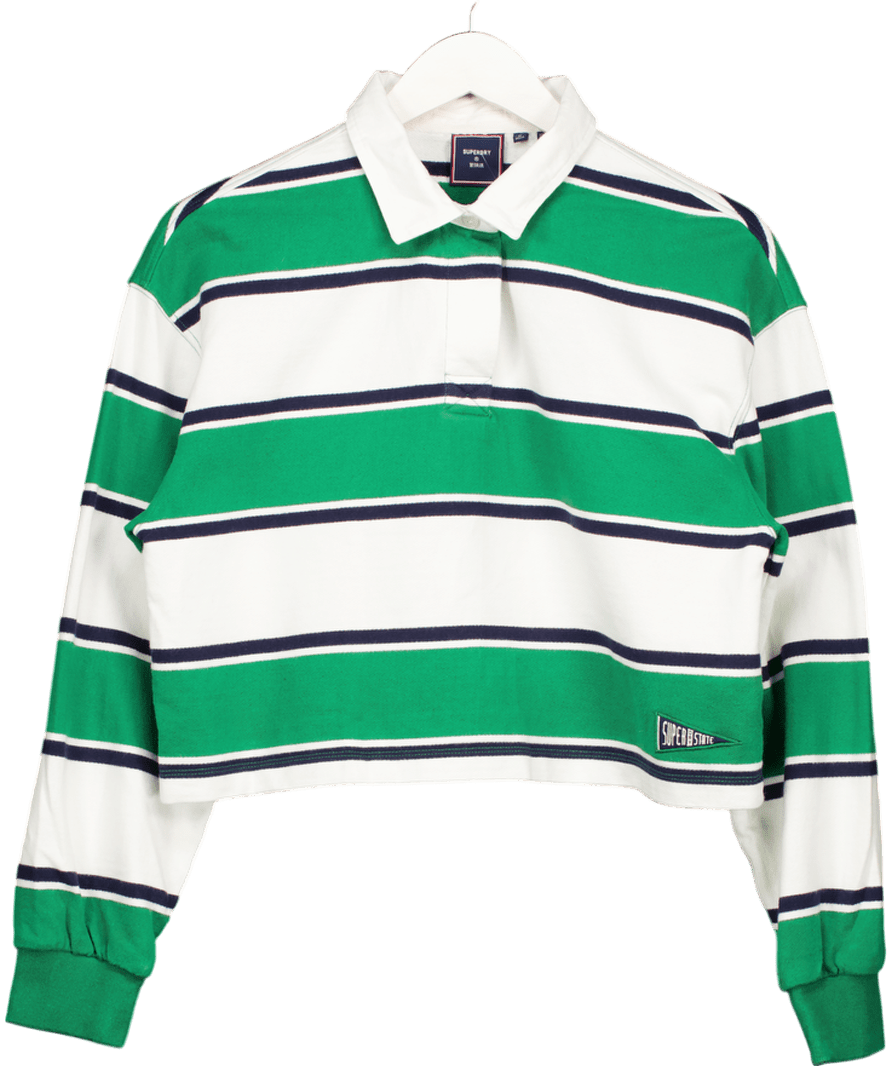 Superdry Green Vintage Cropped Long Sleeve Rugby Top UK 8 - Reliked