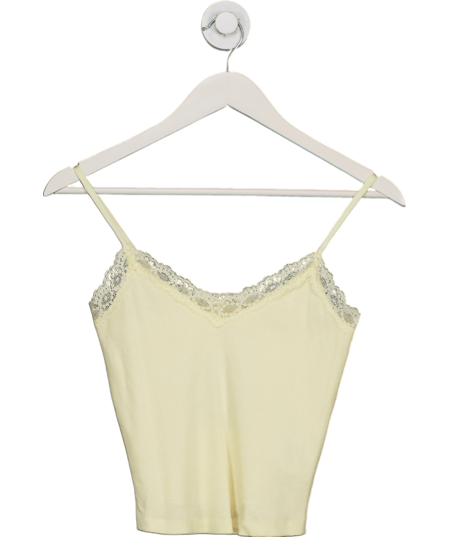 Superdry Yellow Rib Lace Trim Cami Top UK XS/S - Reliked