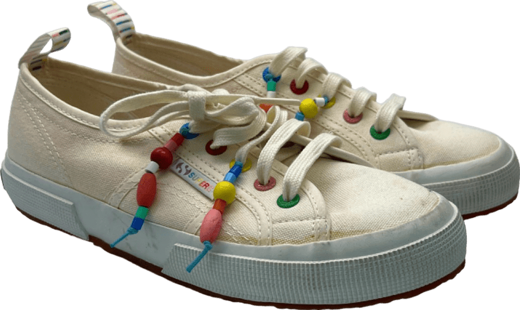Superga Cream x Mira Mikati Beaded Low Top Sneakers UK 4 - Reliked