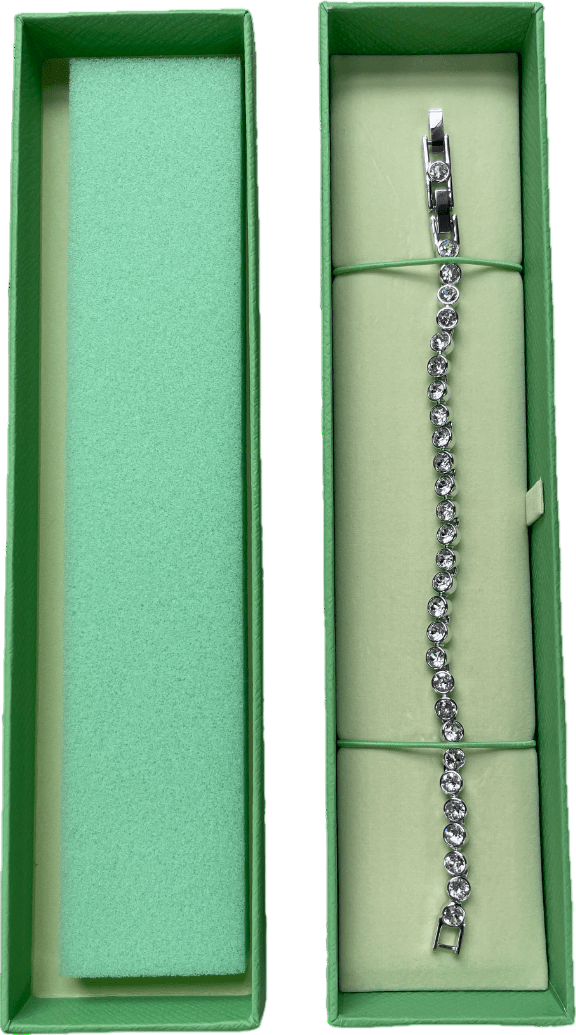Swarovski Rhodium White Large Crystal Tennis Bracelet One Size - Reliked