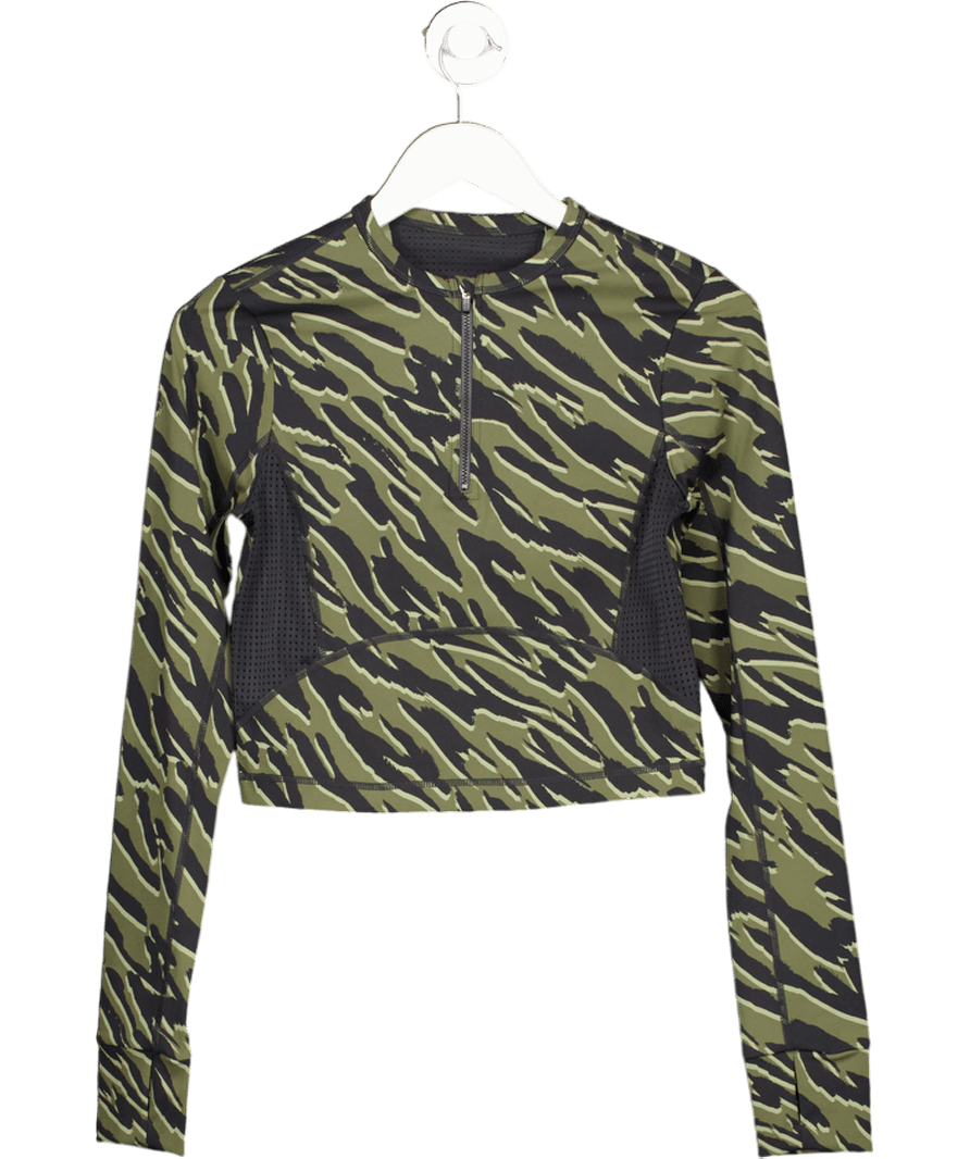 Sweaty Betty Green / Black Animal Print Power Half Zip Gym Top UK S - Reliked