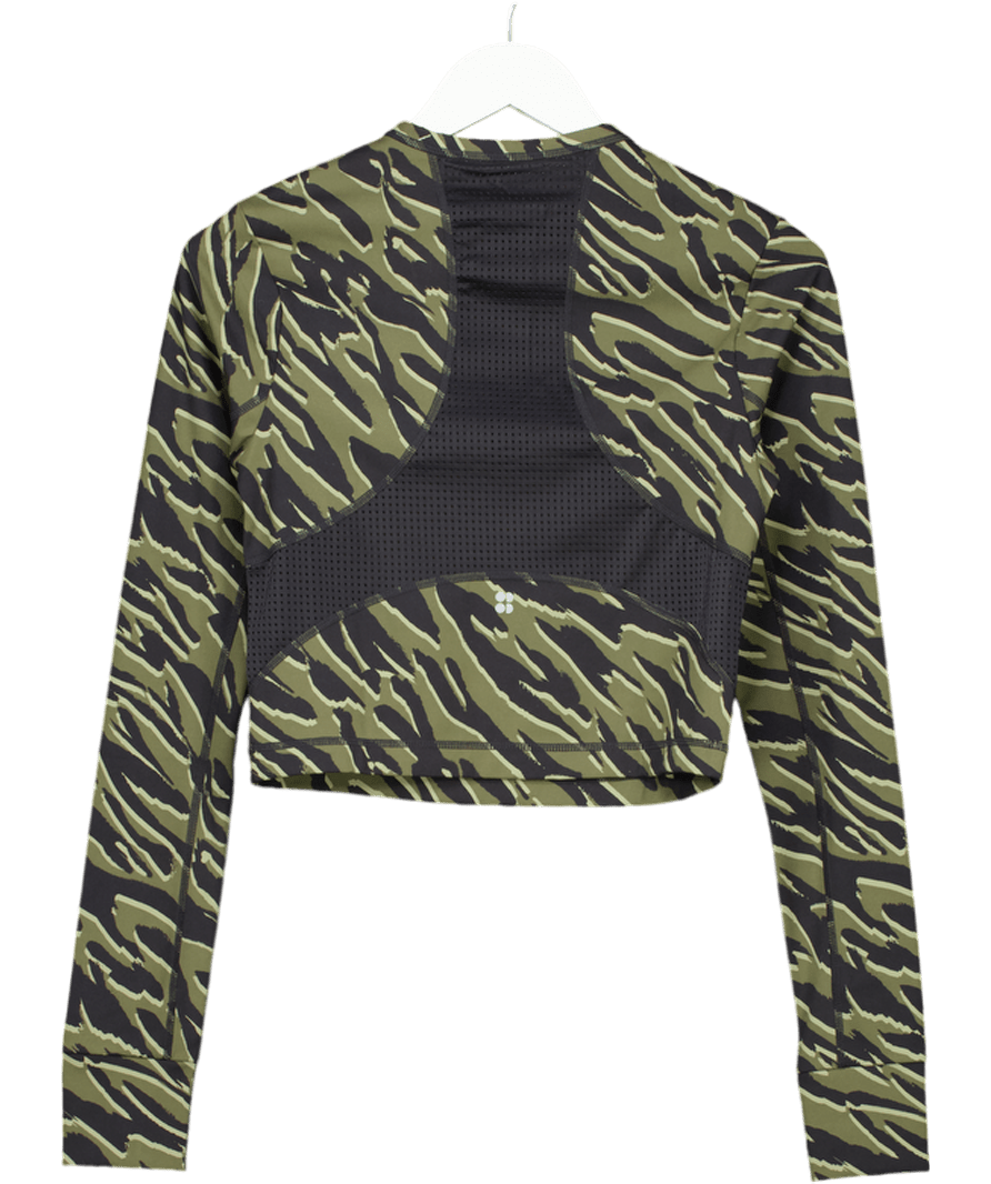 Sweaty Betty Green / Black Animal Print Power Half Zip Gym Top UK S - Reliked
