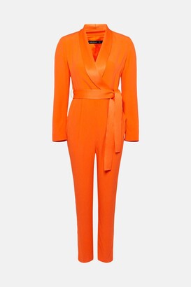 Karen Millen Orange Tuxedo Belted Wrap Jumpsuit UK 8