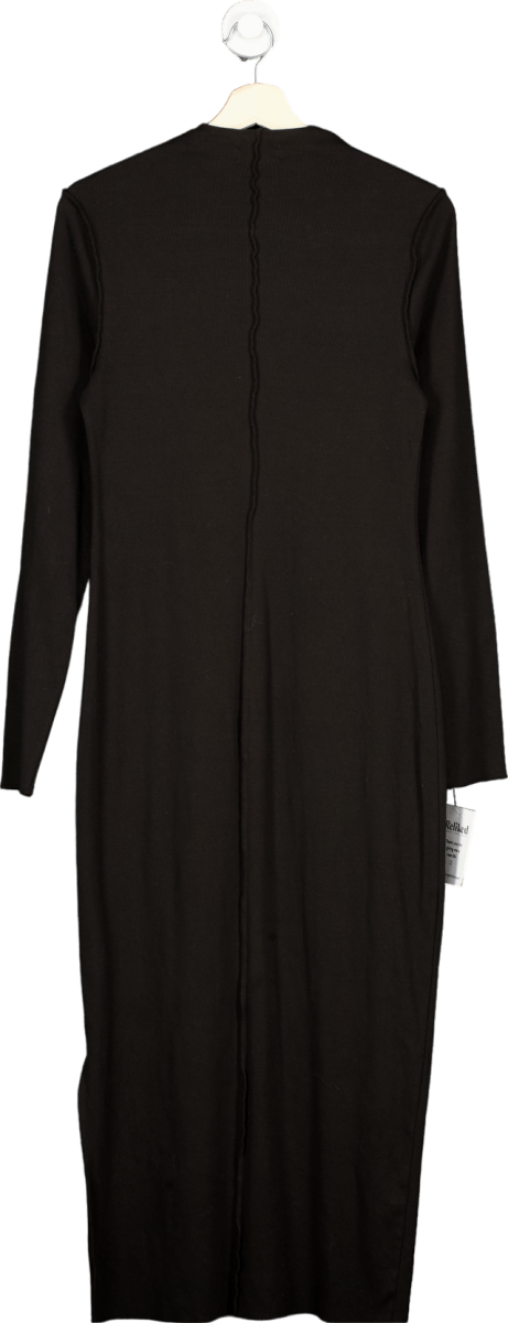 TALA Black Ribbed Long Sleeve Maxi Dress UK M - Reliked