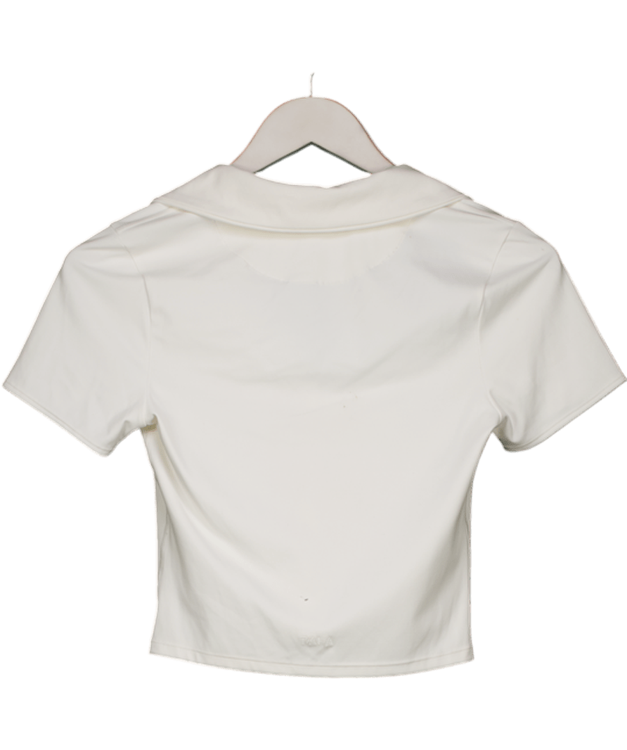 TALA Cream Short Sleeve Collared Workout Top UK S - Reliked