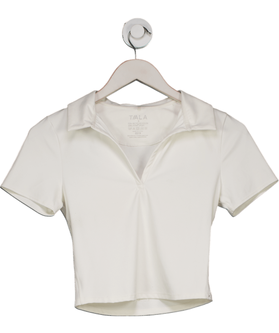 TALA Cream Short Sleeve Collared Workout Top UK S - Reliked
