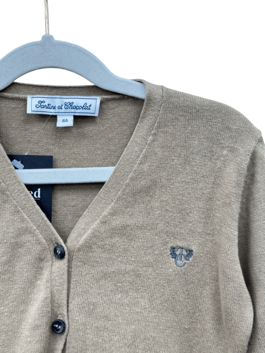 Tartine et Chocolat Beige Cotton & Linen Blend Cardigan 6 Years - Reliked