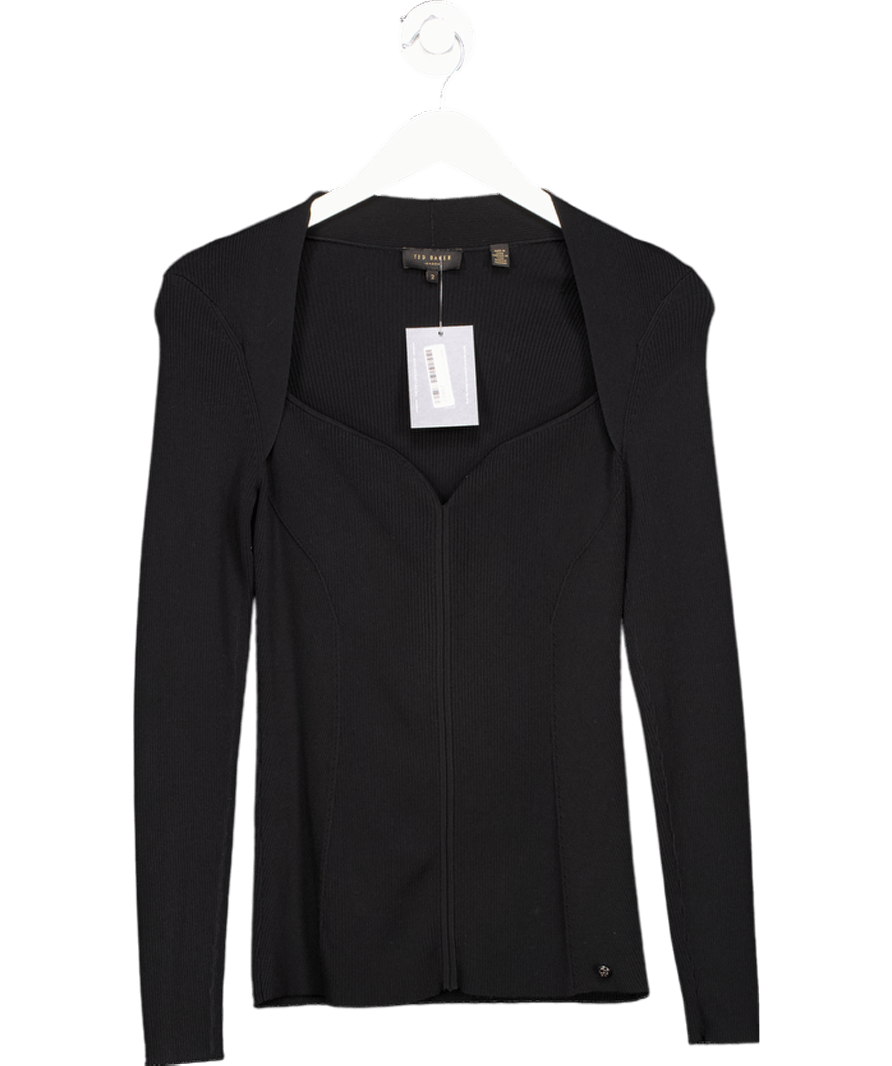 Ted Baker Black Helenh Sweetheart Neckline Knitted Top UK 10 - Reliked