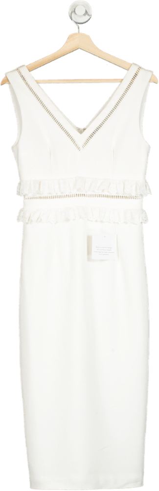 The 8th Sign White Ruffle Trim Midi Dress UK 8 - Reliked