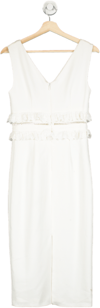The 8th Sign White Ruffle Trim Midi Dress UK 8 - Reliked