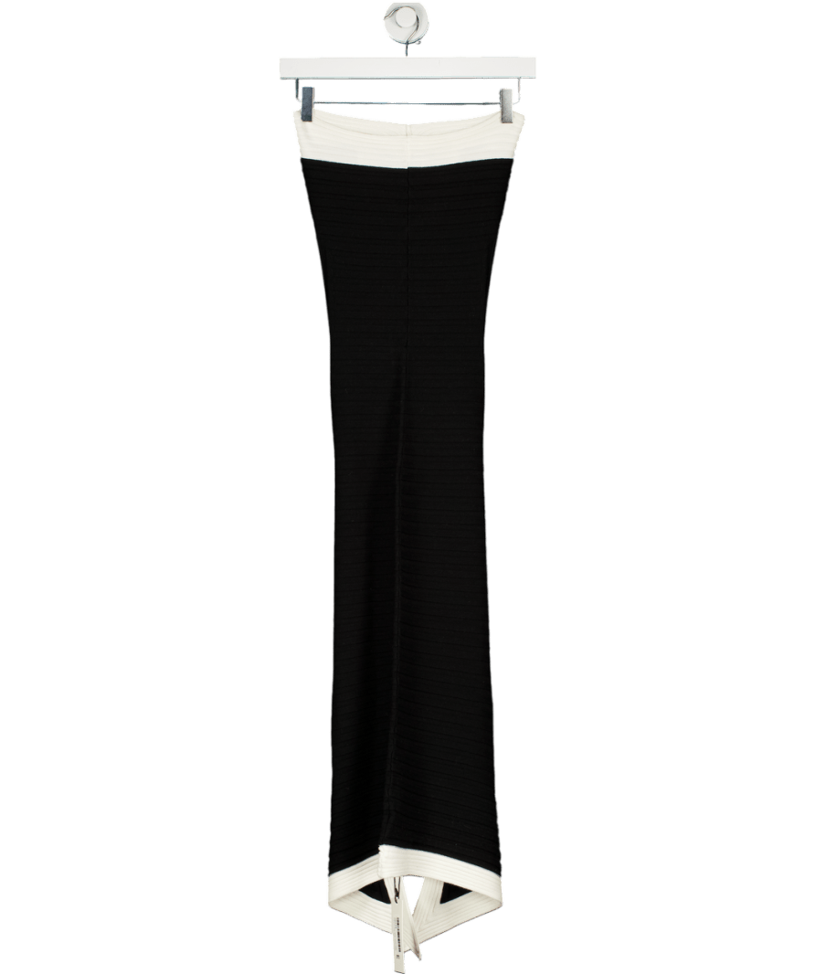 commense black dress The Commense Black Side Tie Color-block One-shoulder Knit Dress UK XS