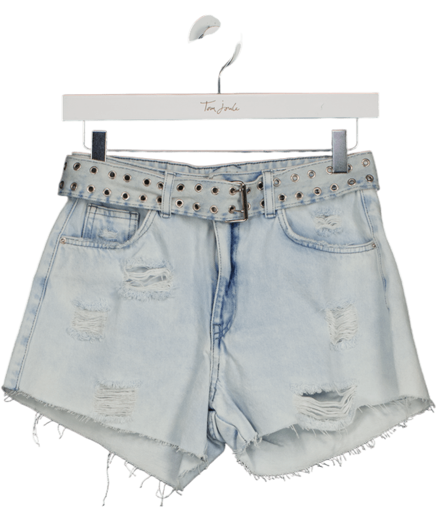 The Couture Club Blue Belted Denim Mini Shorts UK XS - Reliked