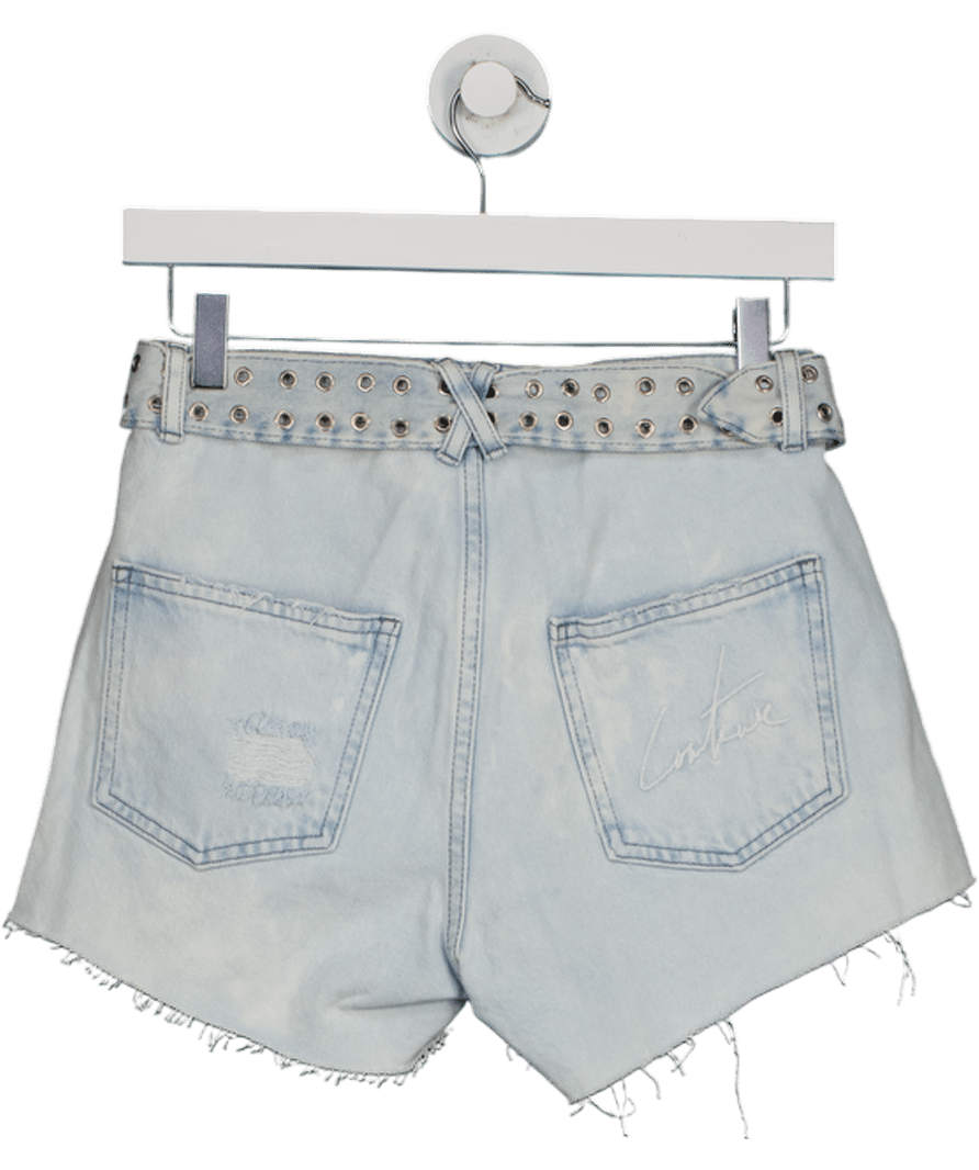 The Couture Club Blue Belted Denim Mini Shorts UK XS - Reliked