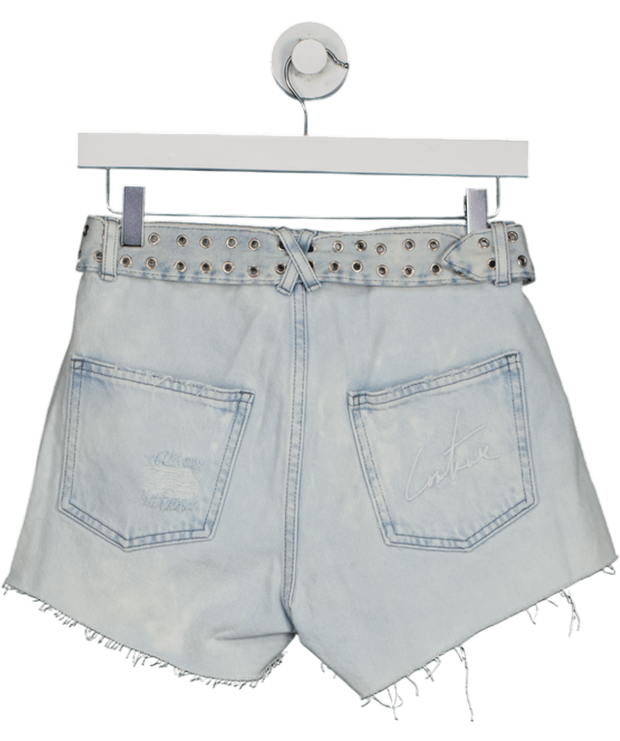 The Couture Club Blue Belted Denim Mini Shorts UK XS - Reliked