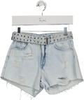 The Couture Club Blue Belted Denim Mini Shorts UK XS - Reliked