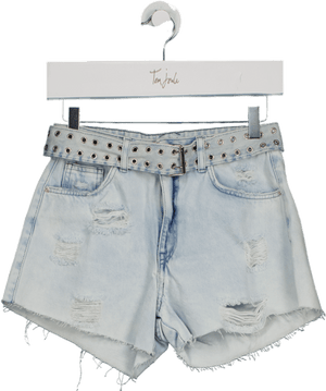 The Couture Club Blue Belted Denim Mini Shorts UK XS