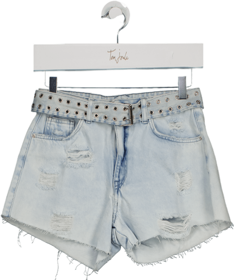 The Couture Club Blue Belted Denim Mini Shorts UK XS - Reliked