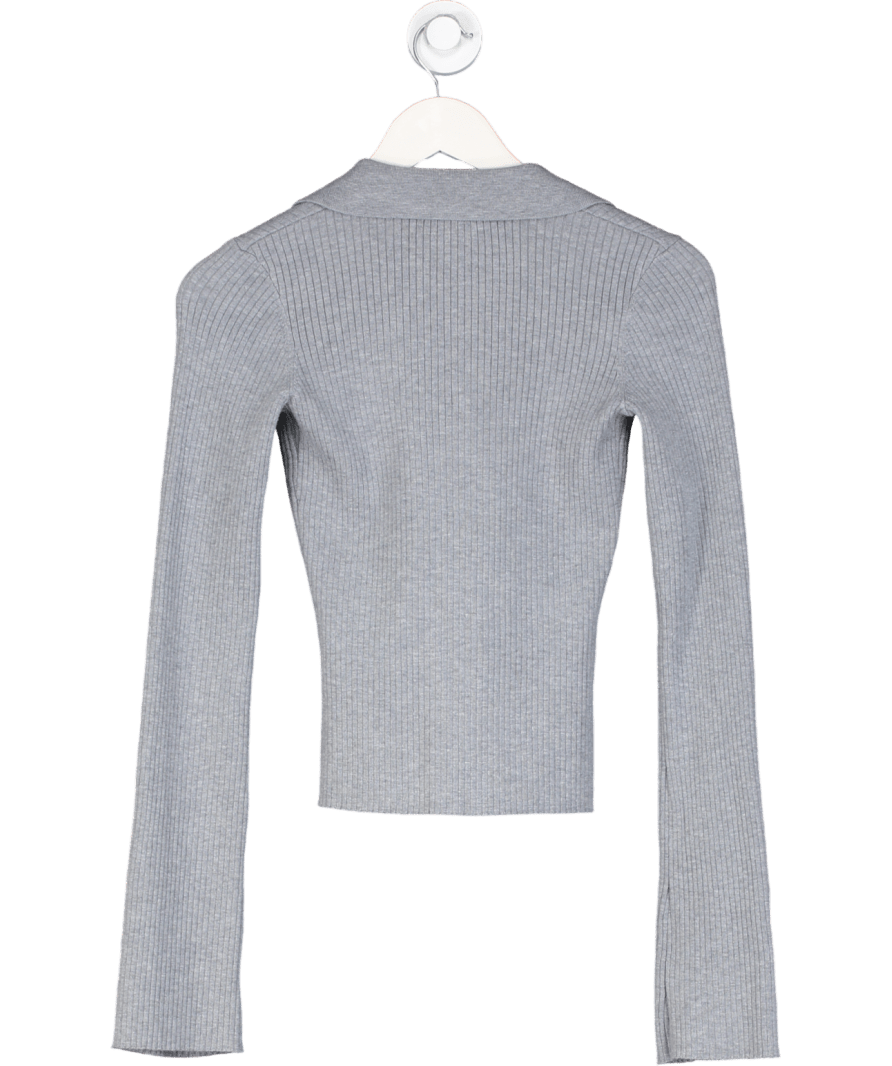 The Couture Club Grey Knitted Ribbed Button Through Top UK 8 - Reliked