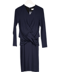The Fold Navy Blue Jersey Wrap Detail Long Sleeve Midi Dress UK 12 - Reliked