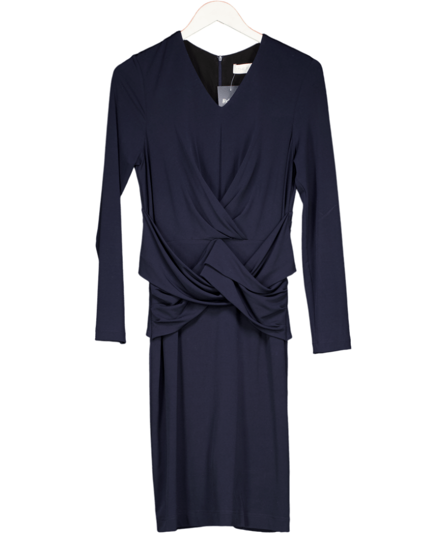 The Fold Navy Blue Jersey Wrap Detail Long Sleeve Midi Dress UK 12 - Reliked