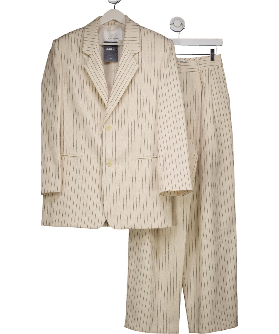 THE FRANKIE SHOP Cream 2 - piece Aiden Pinstripe Twill Blazer And Ripley Wide Leg Trouser Suit UK S - Reliked