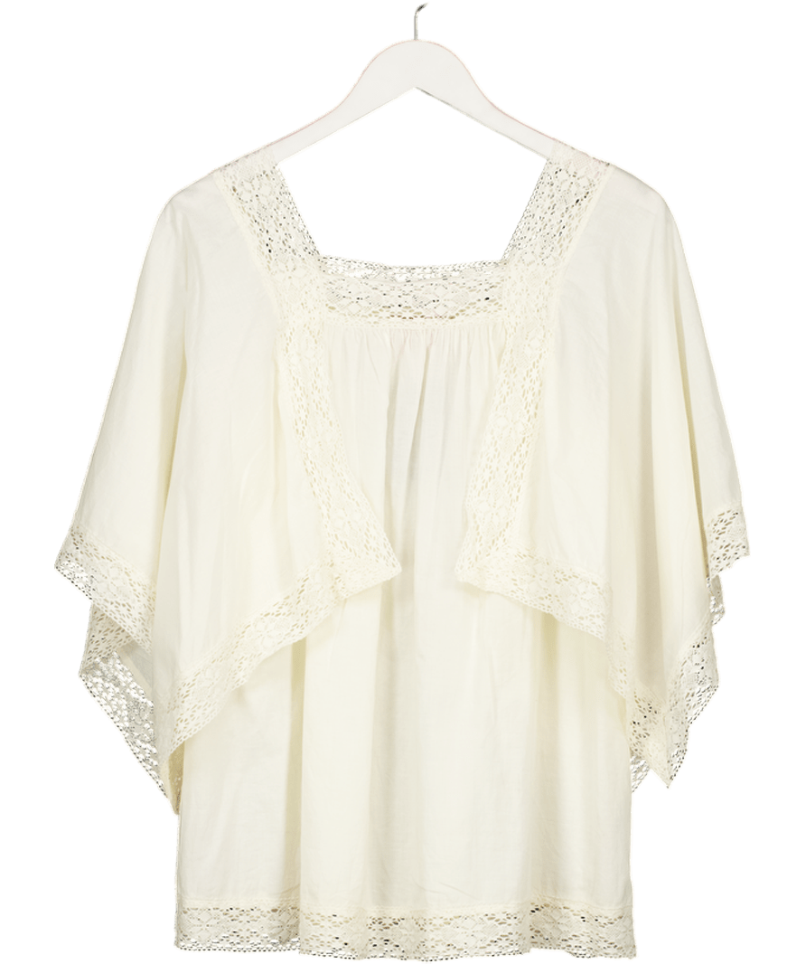 The Hippie Shake Cream Cotton Lace Trim Smock Top UK 8 - Reliked