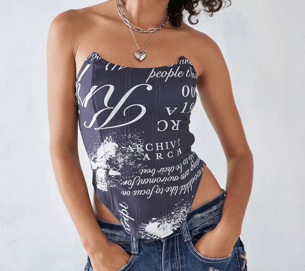 The Kript Black Printed Corset top SIZE S - Reliked