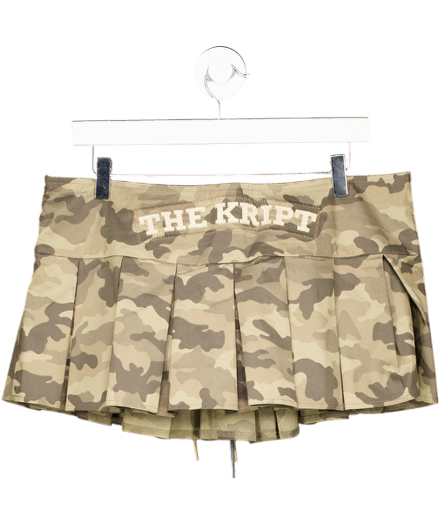 THE KRIPT Green Low Rise Micro Mini Skirt With Tie Front Detail In Camo Print UK L - Reliked