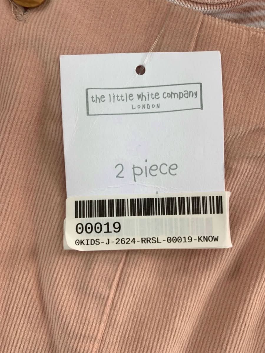 The Little White Company Dusty Pink Cord Heart Pocket Dungaree & Stripe Top Set 0 - 3 Months - Reliked