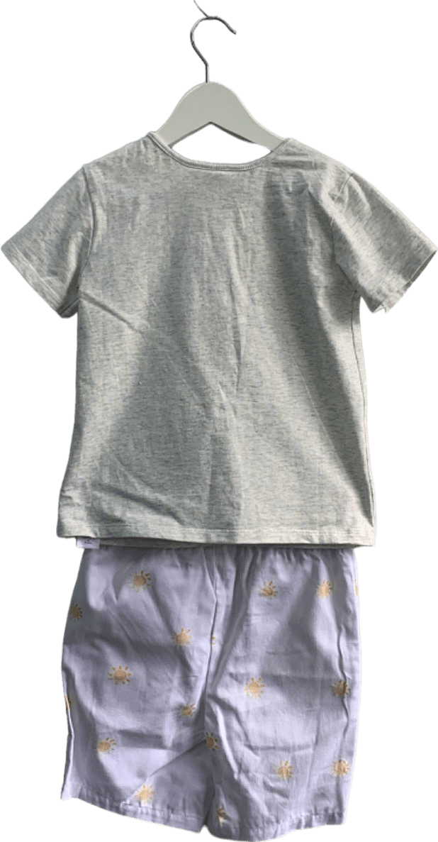 The Little White Company Grey Sun Embroidered T-Shirt and Shorts Set 4 - 5 Years - Reliked
