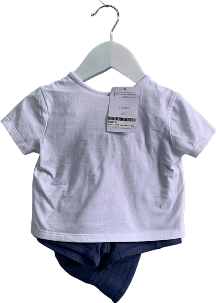 The Little White Company White Baby 3 Piece T-shirt, Shorts & Hat Set 3 - 6 Months - Reliked