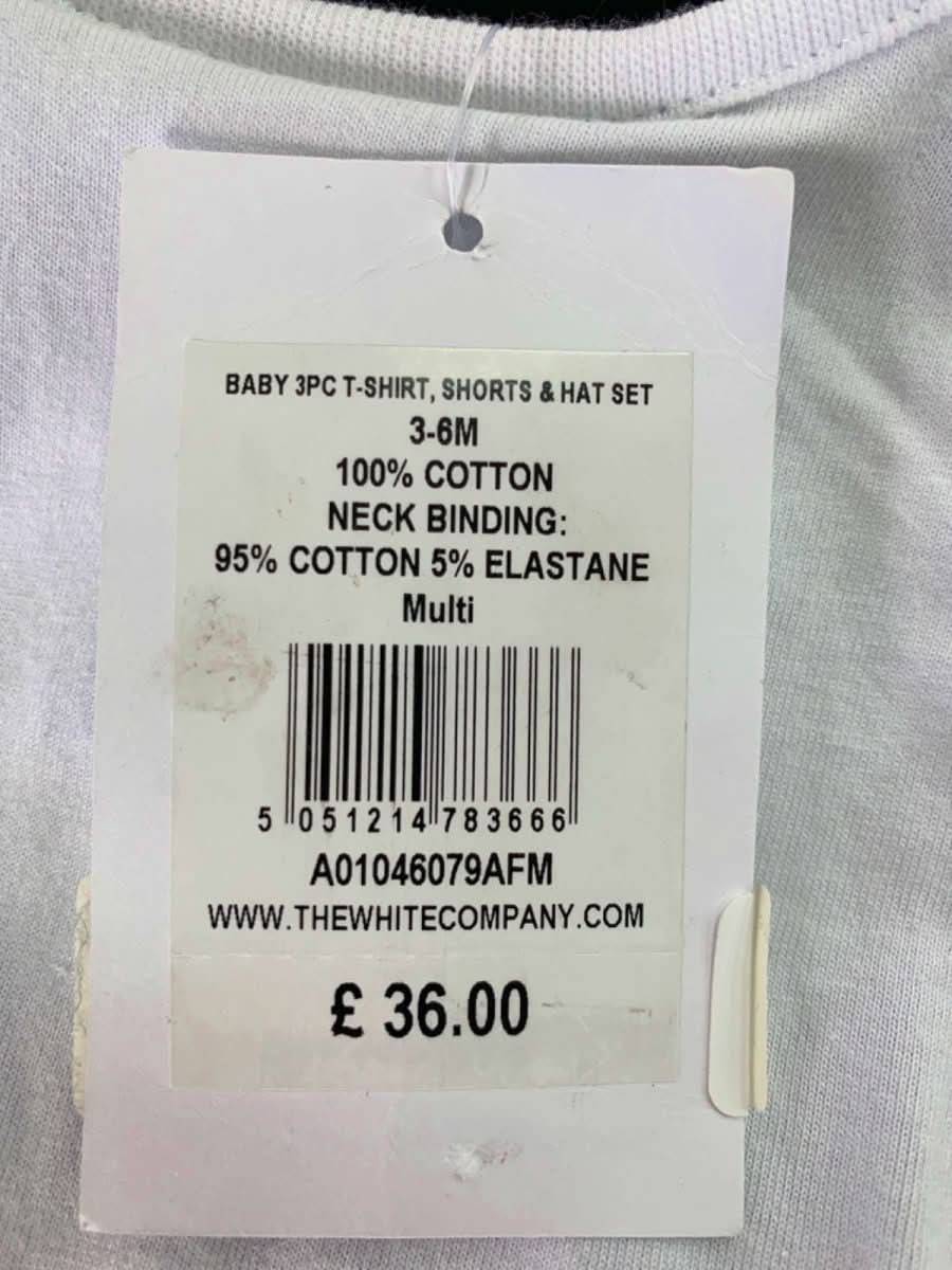 The Little White Company White Baby 3 Piece T-shirt, Shorts & Hat Set 3 - 6 Months - Reliked