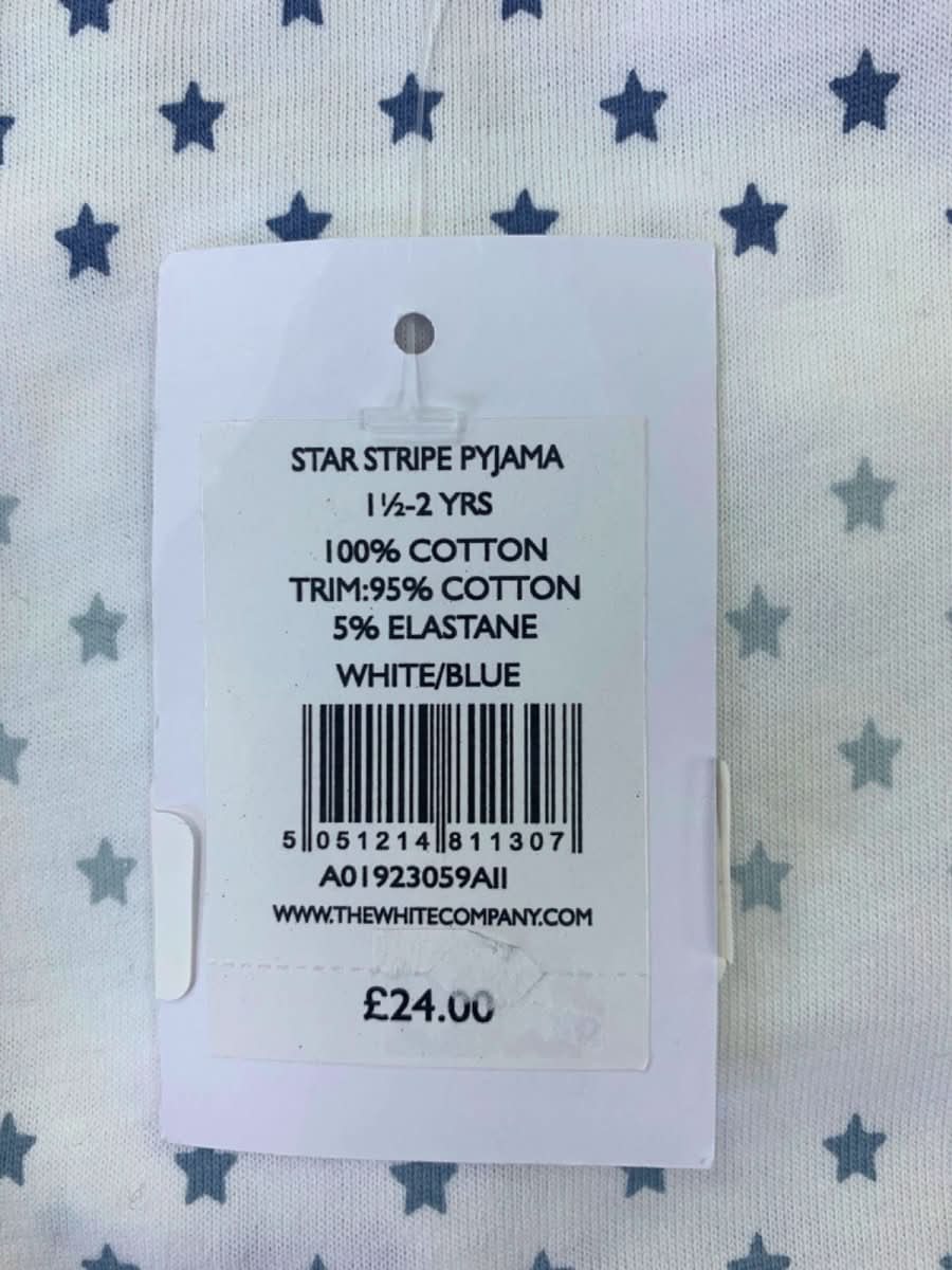 The Little White Company White/Blue Star Stripe Pyjama 1.5 - 2 Years - Reliked