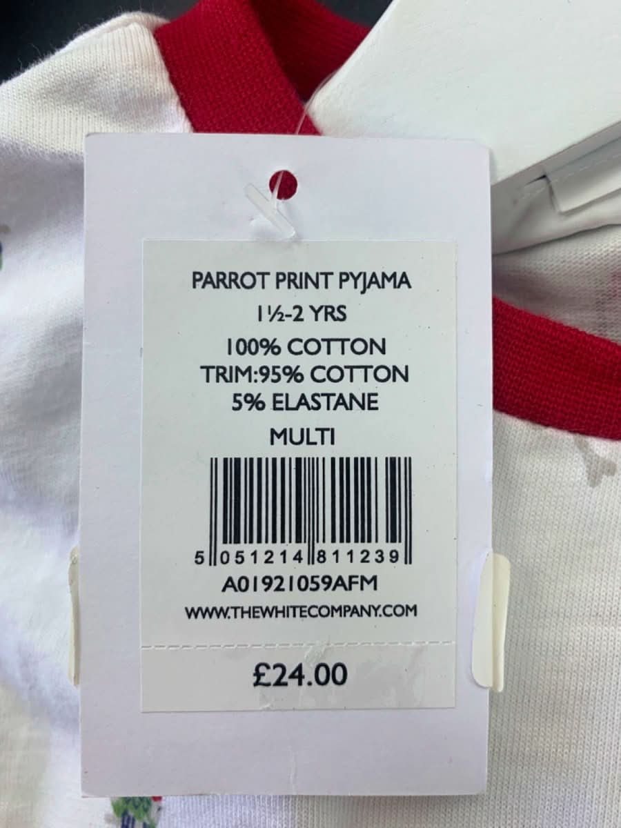 The Little White Company White/Red Parrot Print Pyjama Set 1½ - 2 Years - Reliked
