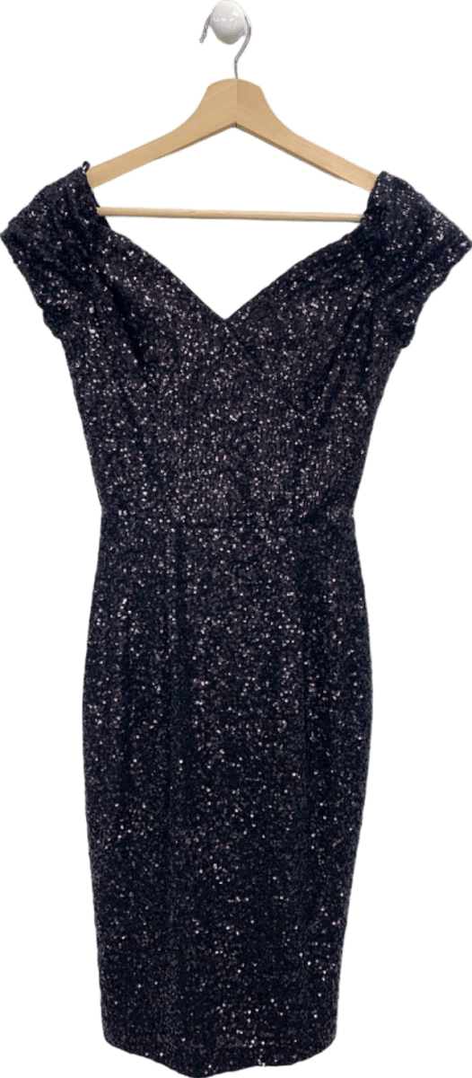 The Pretty Dress Company Black Sparkly Sequin Dress UK 8 - Reliked