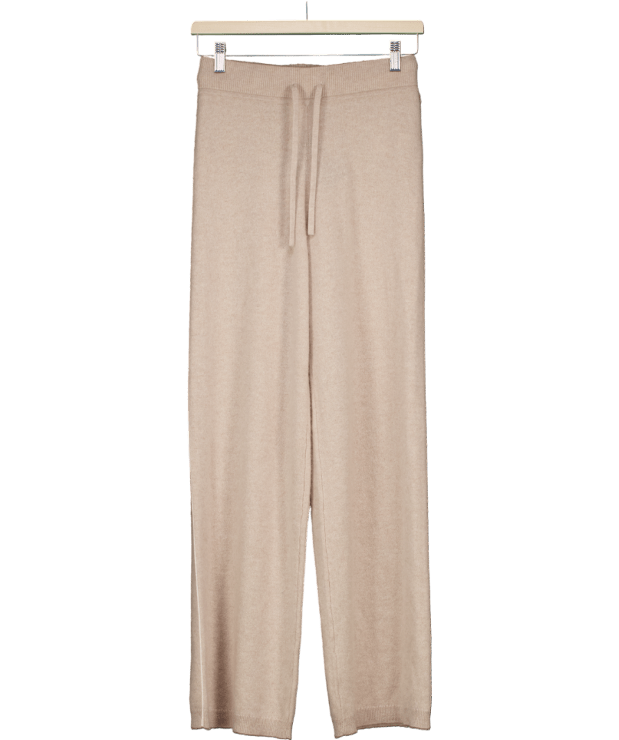 The White Company Beige Cashmere Side Stripe Stitch Detail Wide Leg Trousers UK XS - Reliked