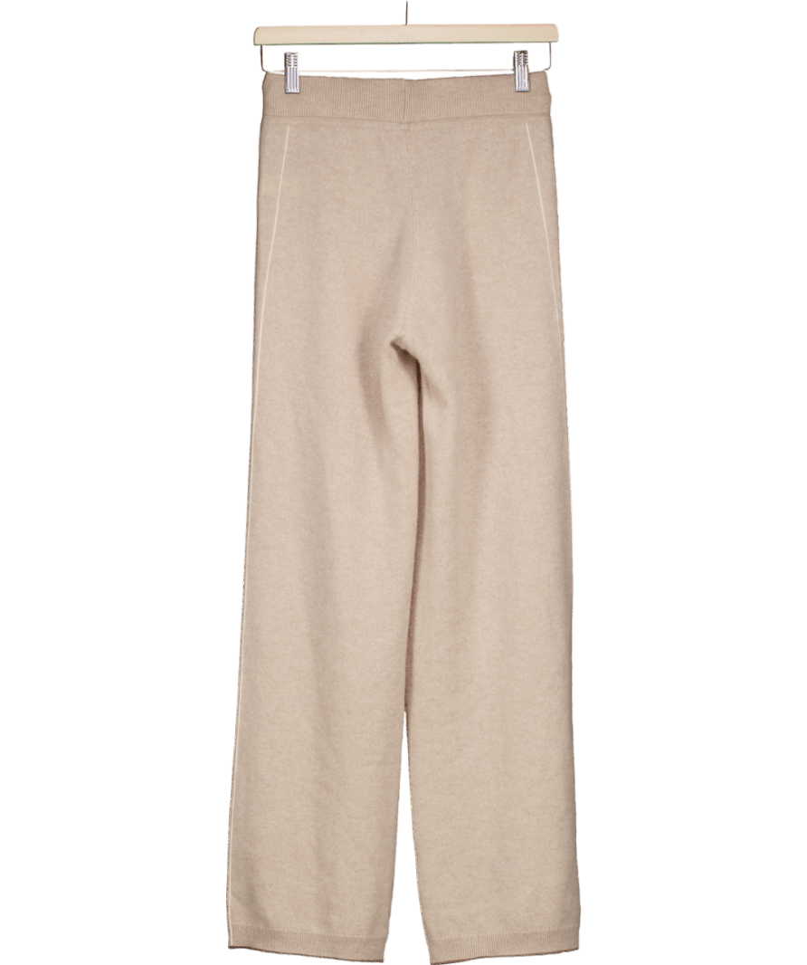 The White Company Beige Cashmere Side Stripe Stitch Detail Wide Leg Trousers UK XS - Reliked