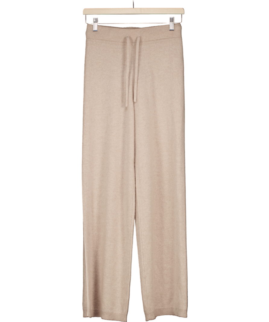 The White Company Beige Cashmere Side Stripe Stitch Detail Wide Leg Trousers UK XS - Reliked