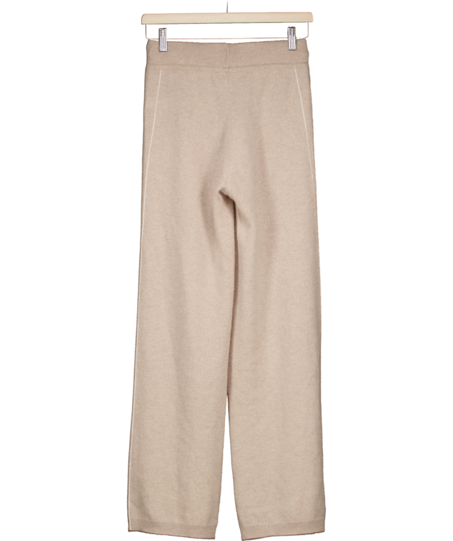 The White Company Beige Cashmere Side Stripe Stitch Detail Wide Leg Trousers UK XS - Reliked
