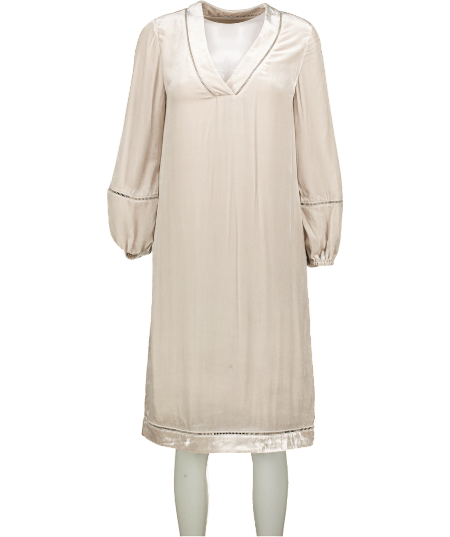 The White Company Beige V - neck Silk Velvet Mini - dress UK 8 - Reliked