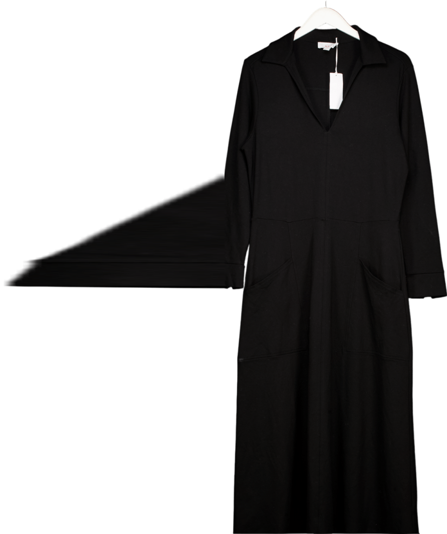 The White Company Black Jersey Long Sleeve Straight Midi Dress With Pockets UK 14 - Reliked