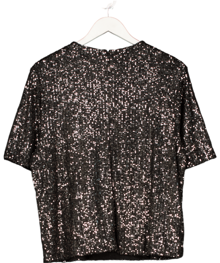 The White Company Black Sequin Jersey T-shirt UK 12 - Reliked